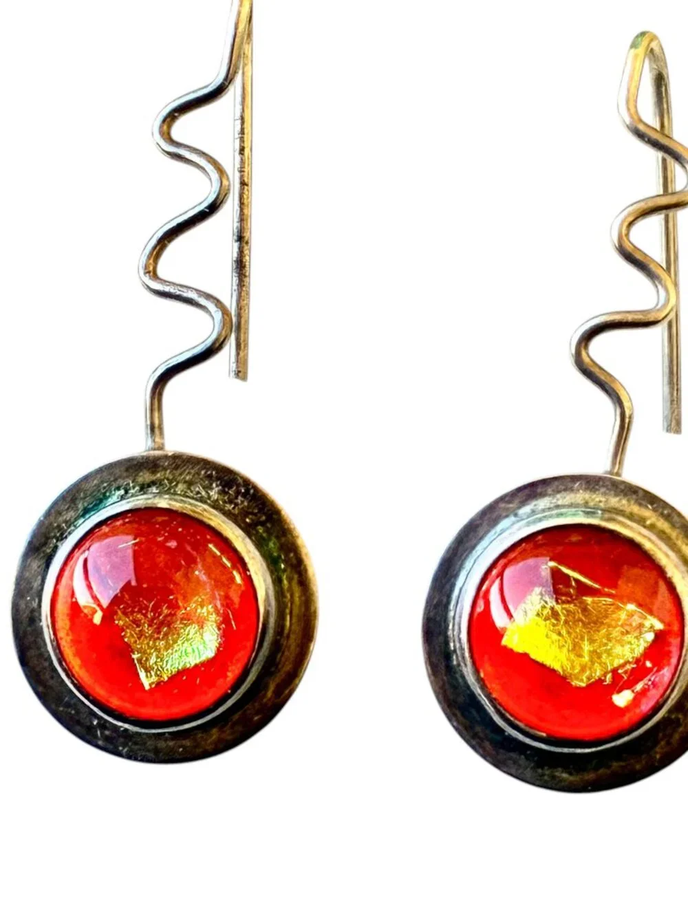 Barbara Sucherman Dichroic Glass Sterling Silver Modernist Drop Pierced Vintage